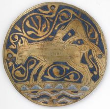 Medallion with Hunting Dog Attacking Boar Crossing Water, French, ca. 1240-60. Creator: Unknown