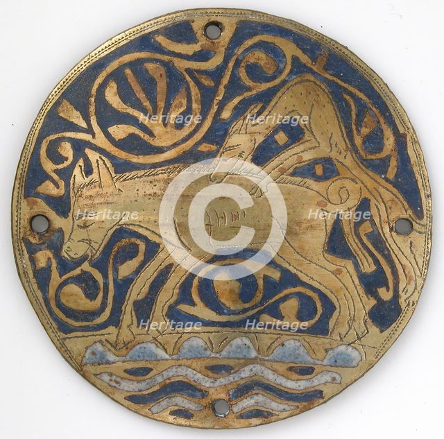 Medallion with Hunting Dog Attacking Boar Crossing Water, French, ca. 1240-60. Creator: Unknown.