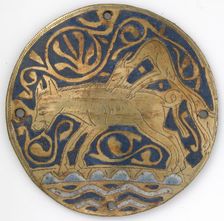 Medallion with Hunting Dog Attacking Boar Crossing Water, French, ca. 1240-60. Creator: Unknown