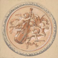 Medallion with putti holding a cello, second half 19th century. Creators: Jules-Edmond-Charles Lachaise, Eugène-Pierre Gourdet