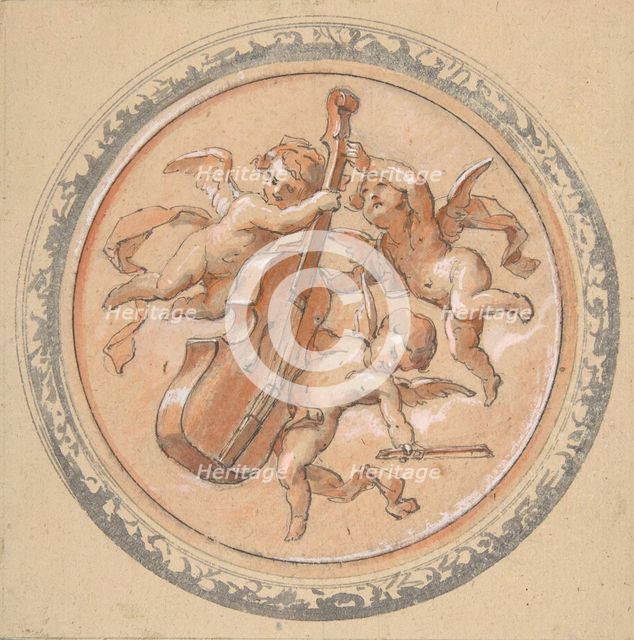 Medallion with putti holding a cello, second half 19th century. Creators: Jules-Edmond-Charles Lachaise, Eugène-Pierre Gourdet.
