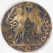 Medallion with Two Warriors, One Bearded, with Swords and Bucklers, French, ca. 1240-60. Creator: Unknown
