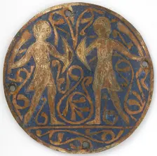 Medallion with Two Young Warriors with Falchions and Bucklers, French, ca. 1240-60. Creator: Unknown