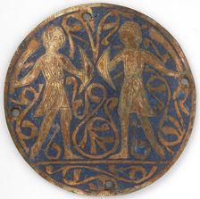 Medallion with Two Young Warriors with Falchions and Bucklers, French, ca. 1240-60. Creator: Unknown