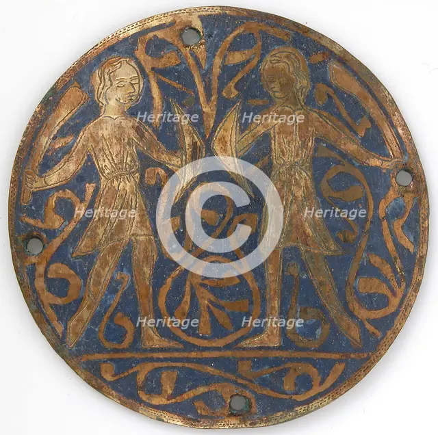 Medallion with Two Young Warriors with Falchions and Bucklers, French, ca. 1240-60. Creator: Unknown.