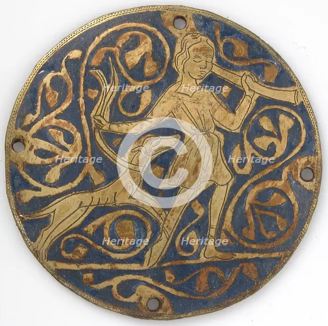 Medallion with Varlet with Horn and Hound, French, ca. 1240-60. Creator: Unknown.