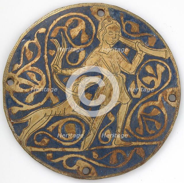 Medallion with Varlet with Horn and Hound, French, ca. 1240-60. Creator: Unknown.