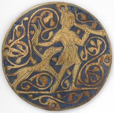 Medallion with Varlet with Horn and Hound, French, ca. 1240-60. Creator: Unknown