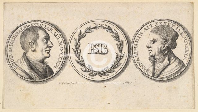 Medallions with portraits of Sebald Beham and Anna Beham, 1647. Creator: Wenceslaus Hollar.