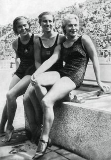 Medallists from the women's platform diving event, Berlin Olympics, 1936