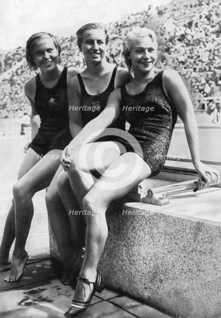 Medallists from the women's platform diving event, Berlin Olympics, 1936. Artist: Unknown