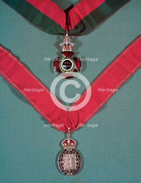 Medals of the Order of Merit (civil) (top) and the Order of the Companions of Honour, c1955. Creator: Arthur Charles Kirby Ware.