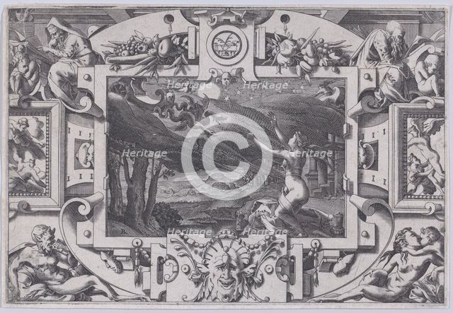 Medea and Her Chariot Drawn by Dragons (Echevellée et nue par nuit brune, en lieu désert i..., 1563. Creator: Rene Boyvin.
