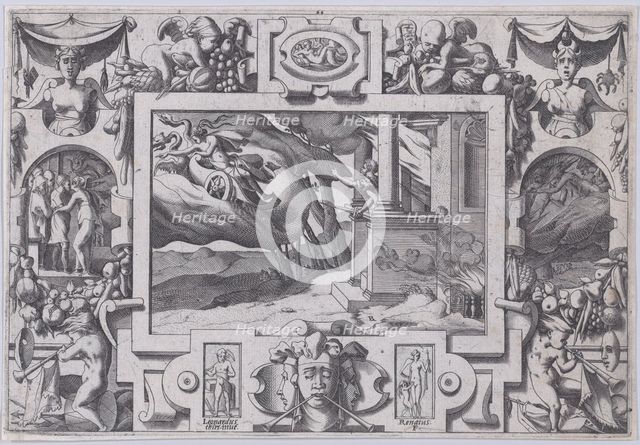 Medea Flees from Jason (L'épée au poing court Jason la poursuivre mais ne peut celle en vi..., 1563. Creator: Rene Boyvin.