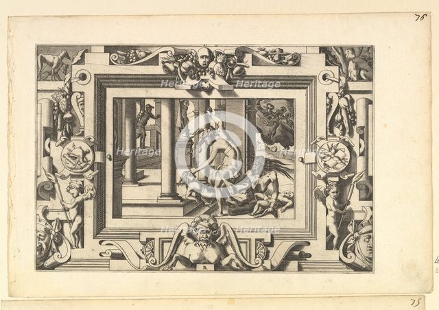 Medea Kills Her Two Children by Jason (Pour qui d'Absyrte a le sang repandu, fait que du s..., 1563. Creator: Rene Boyvin.