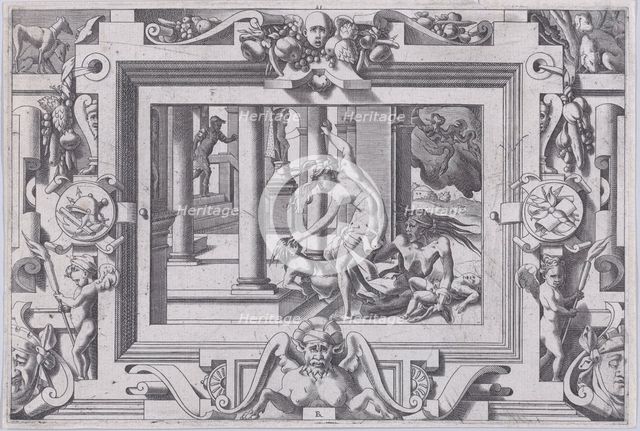 Medea Kills Her Two Children by Jason (Pour qui d'Absyrte a le sang repandu, fait que du s..., 1563. Creator: Rene Boyvin.
