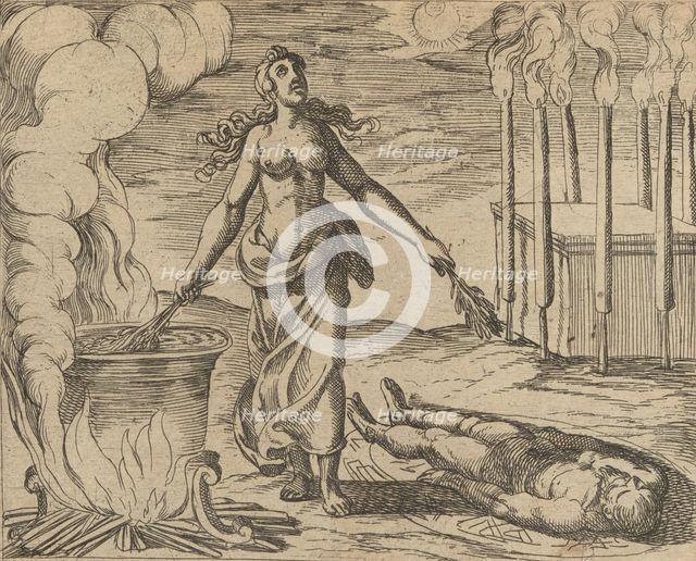 Medea Restoring Aeson's Youth (Aesoni decerptio iuventam restituit Medea),..., Published after 1606. Creator: Antonio Tempesta.