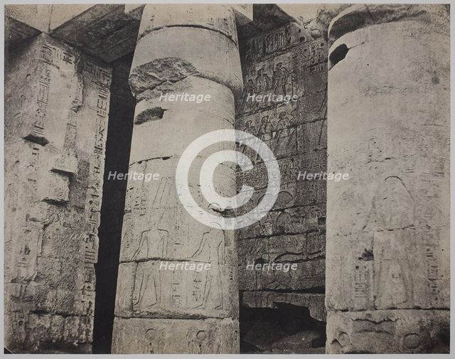 Medinet Habu, Mortuary Temple of Ramses III, Left Wall (Médinet-Habou, Temple funéraire..., 1854. Creator: John Beasley Greene.