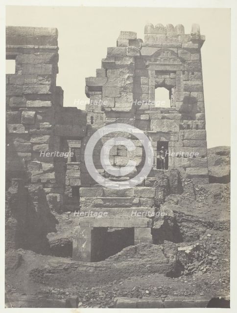 Médinet-Habou, Façade Septentrionale du Gynécée de Ramsès-Méiamoun; Thèbes, 1849/51. Creator: Maxime du Camp.