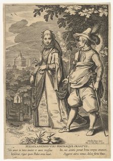 Mediolanensis Viri Feminaeque Ornatus, from Fashions of Different Nations.n.d. Creator: Pieter de Jode I