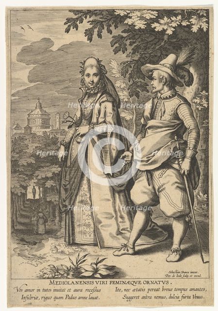 Mediolanensis Viri Feminaeque Ornatus, from Fashions of Different Nations.n.d. Creator: Pieter de Jode I.