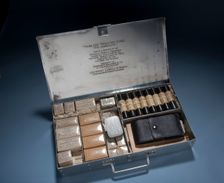 Medical kit carried aboard the Douglas World Cruiser by Lt. Lowell Smith, c. 1924.. Creator: Unknown