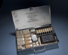 Medical kit carried aboard the Douglas World Cruiser by Lt. Lowell Smith, c. 1924.. Creator: Unknown