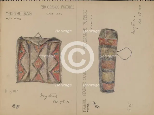 Medicine Bag and Feather Case, 1935. Creator: Mary Berner.