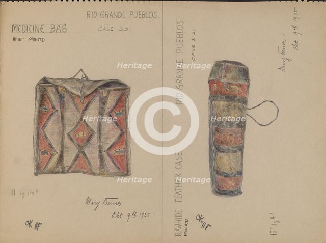 Medicine Bag and Feather Case, 1935. Creator: Mary Berner.