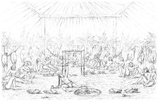 Medicine man and teepee interior, 1841.Artist: Myers and Co