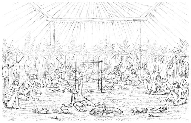 Medicine man and teepee interior, 1841.Artist: Myers and Co