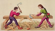 Medieval craftsmen carpenters 1497, engraving