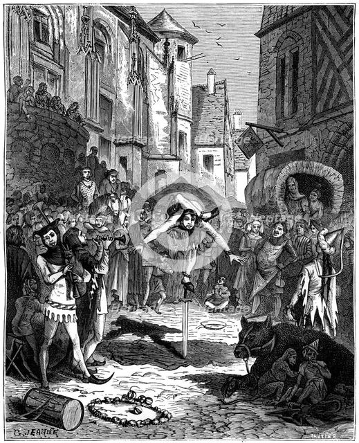 Medieval acrobat and street entertainment, 1882-1884. Artist: Unknown