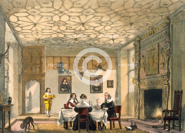 Medieval family supper, Wakehurst Place, Surrey, c1600. Creator: Joseph Nash (1809-78).