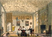 Medieval family supper, Wakehurst Place, Surrey, c1600. Creator: Joseph Nash (1809-78)