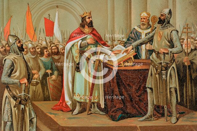 Medieval legend of the Oath of Santa Gadea, 11th century, (1889). Creator: Unknown.