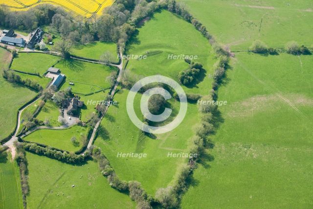 Medieval motte and bailey earthworks, Old Castleton, Herefordshire, 2016. Creator: Damian Grady.