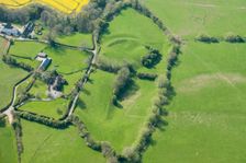 Medieval motte and bailey earthworks, Old Castleton, Herefordshire, 2016. Creator: Damian Grady