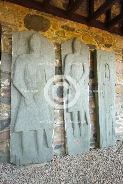 Medieval stone grave slabs, Kilberry, Argyll and Bute, Scotland. Creator: Peter Thompson.