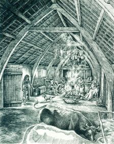 Medieval peasant house, c13th-15th century, (c1980-2010). Artist: Peter Dunn