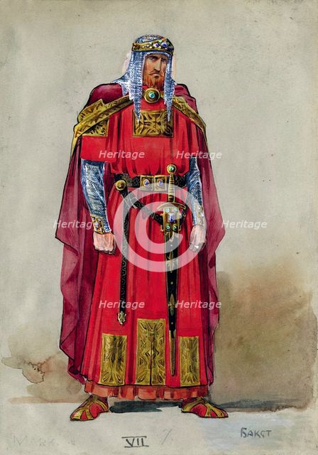 Medieval Prince. Costume design. Artist: Bakst, Léon (1866-1924)