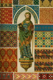 Medieval weaving, embroidery, enamel and painted sculpture, (1898). Creator: Unknown