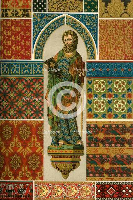Medieval weaving, embroidery, enamel and painted sculpture, (1898).  Creator: Unknown.