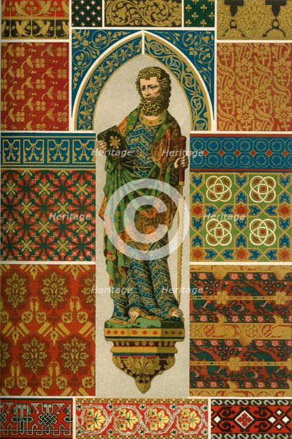 Medieval weaving, embroidery, enamel and painted sculpture, (1898).  Creator: Unknown.