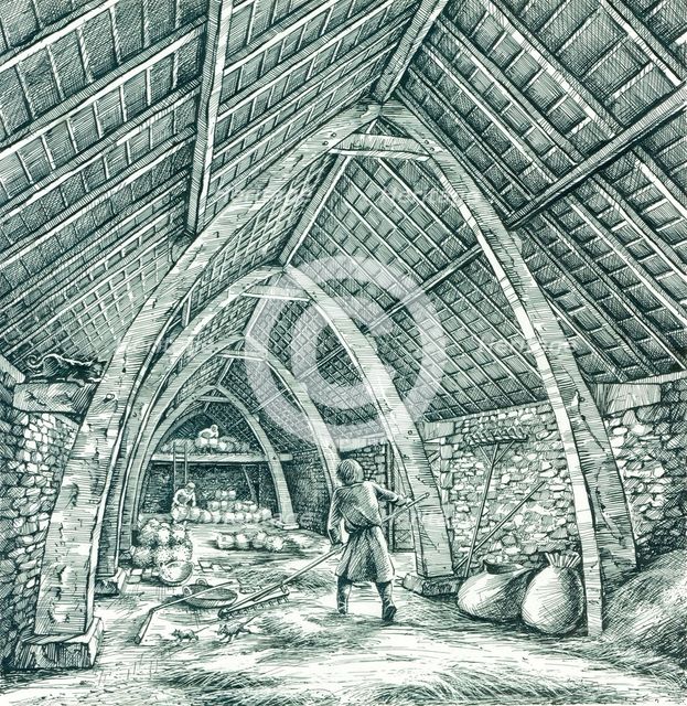 Medieval vicarage barn, Wharram Percy, North Yorkshire, c1988-c2005.  Artist: Peter Dunn.