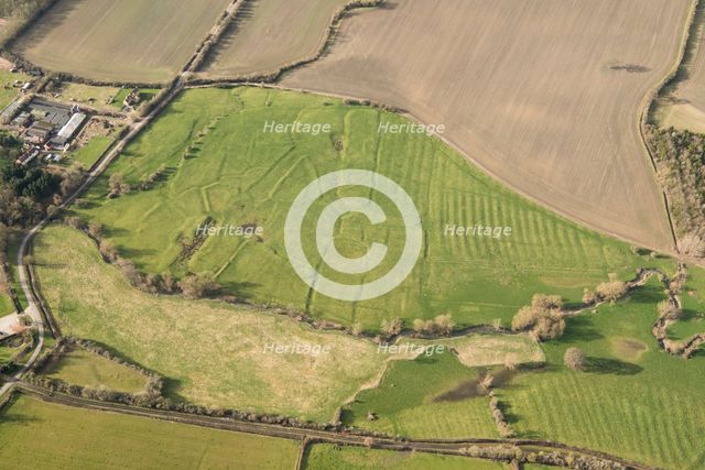 Medieval village earthworks and associated ridge and furrow earthworks, Gloucestershire, 2018. Creator: Damian Grady.