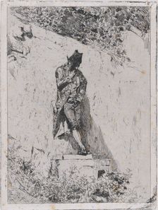Meditation: a man standing on a step by a wall, ca. 1865., ca. 1865. Creator: Mariano Jose Maria Bernardo Fortuny y Carbo