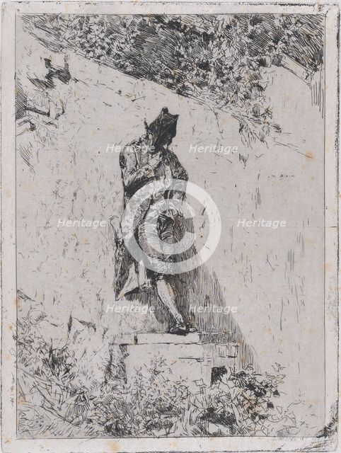 Meditation: a man standing on a step by a wall, ca. 1865., ca. 1865. Creator: Mariano Jose Maria Bernardo Fortuny y Carbo.