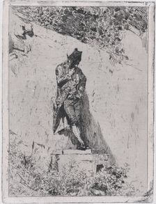 Meditation: a man standing on a step by a wall, ca. 1865., ca. 1865. Creator: Mariano Jose Maria Bernardo Fortuny y Carbo