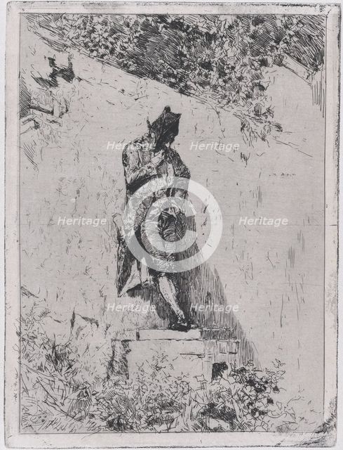 Meditation: a man standing on a step by a wall, ca. 1865., ca. 1865. Creator: Mariano Jose Maria Bernardo Fortuny y Carbo.